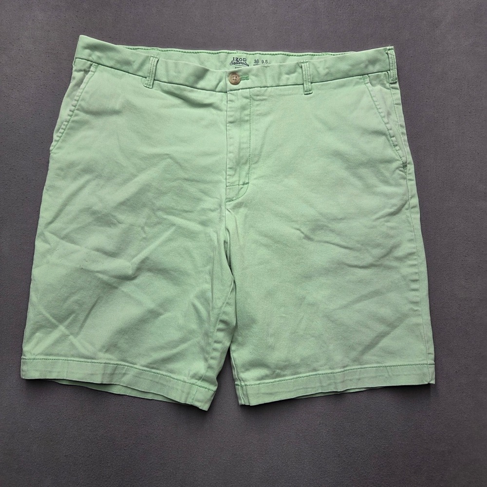 IZOD Saltwater Stretch Mens Mint Green Chino Shorts 36 9.5 Inseam Flat Front